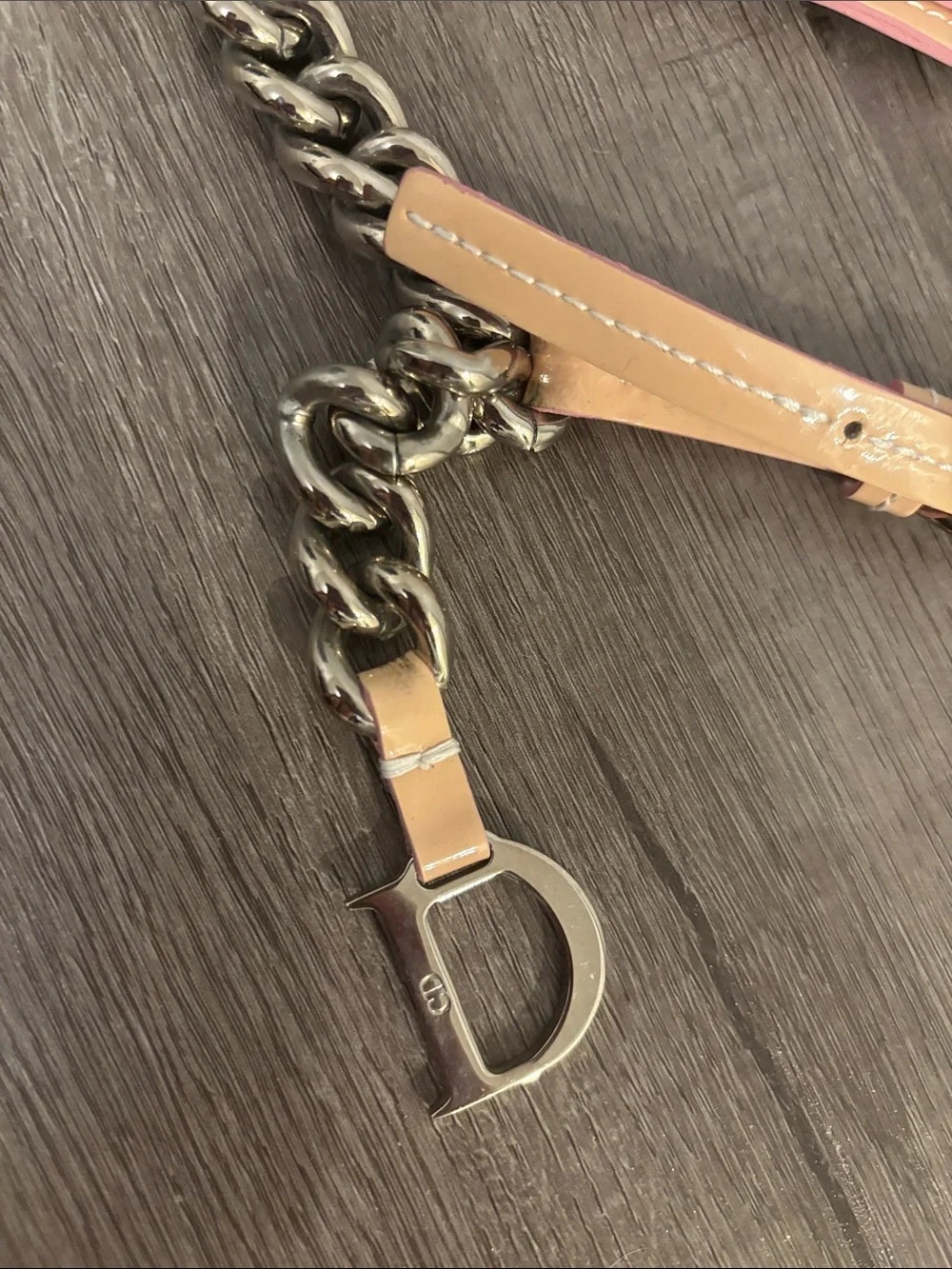 Dior Beige Leather and Silver Chain Belt